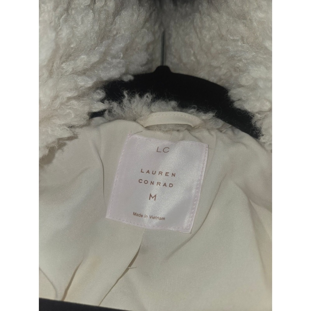 LC Lauren Conrad Faux Fur Teddy Jacket Cream‎ White Shaggy Coat Medium - Picture 3 of 4